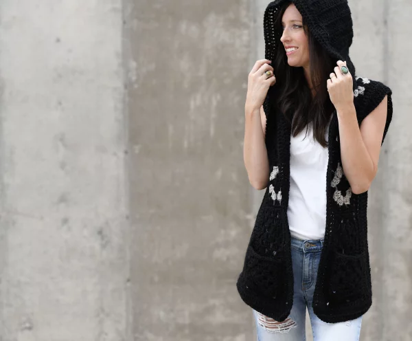 Hooded Granny Square Vest