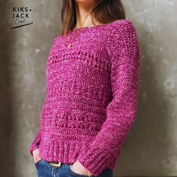 Raspberry Heather Simple Textured Crochet Sweater