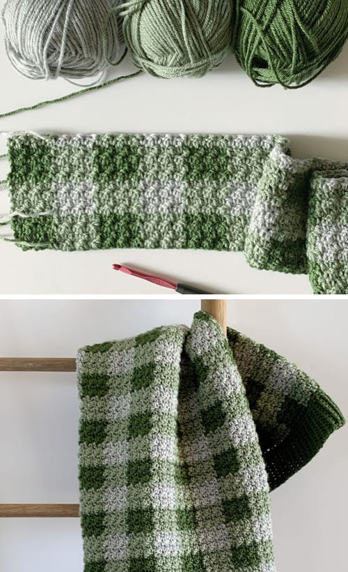 Crochet Green Gingham Blanket - Free Pattern
