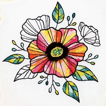 Whimsical Thread Painted Flower Pattern