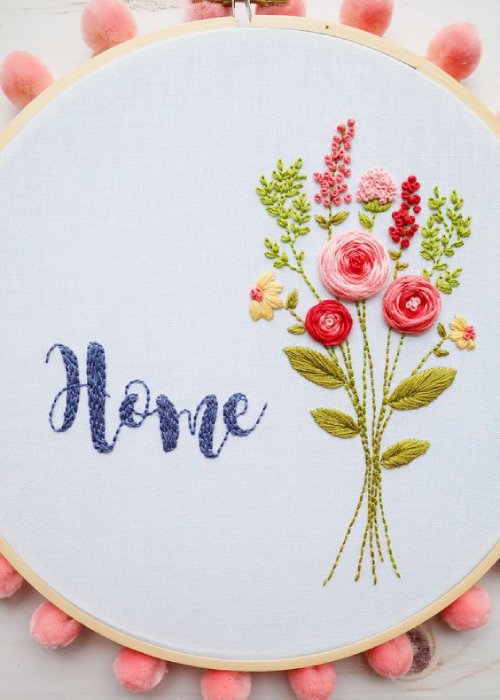 Floral Home Embroidery Hoop Art - Free Pattern