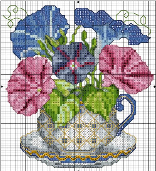 Flowers in Cup #4 - Free Cross Stitch Pattern