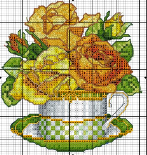 Flowers in Cup #5 - Free Cross Stitch Pattern