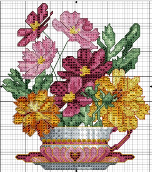 Flowers in Cup #3 - Free Cross Stitch Pattern