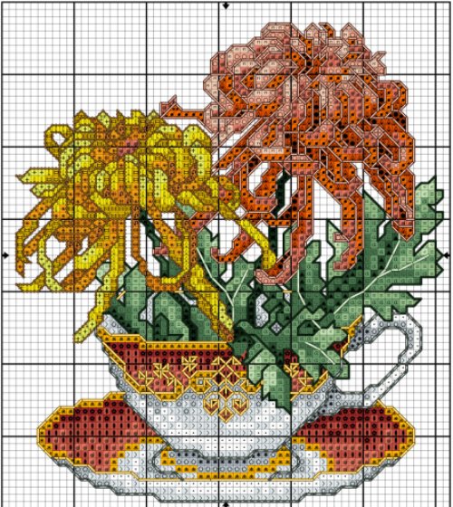 Flowers in Cup #8 - Free Cross Stitch Pattern