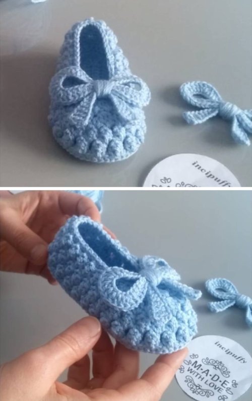 Popcorn Stitch Baby Shoes - Tutorial