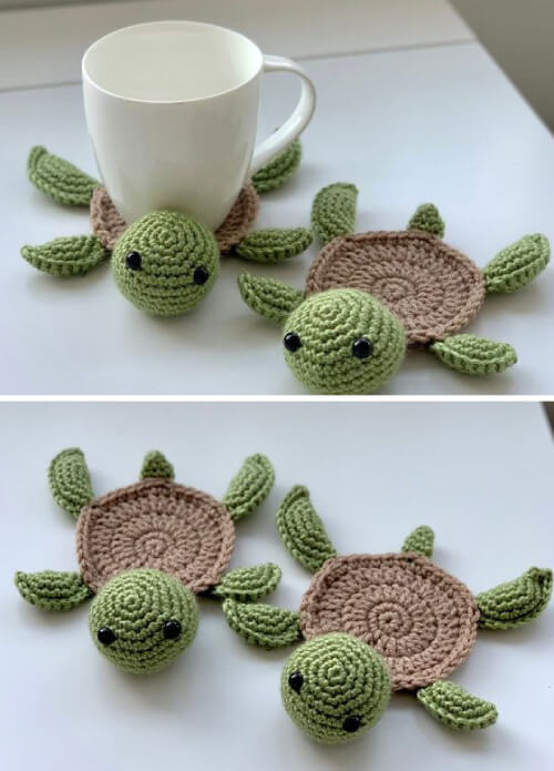 Crochet Turtle Coaster Easy Pattern