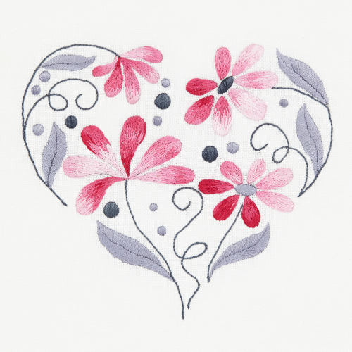 Embroidery a heart made of flowers
