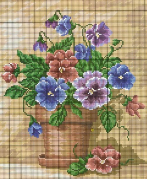 Winter Pansy Vase: A Free Cross Stitch Pattern